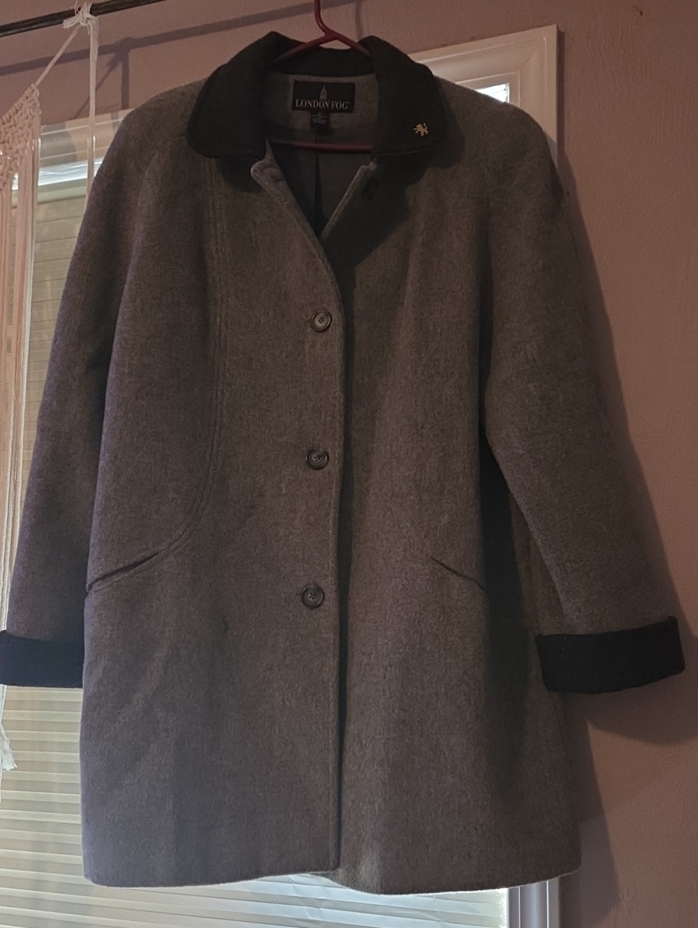 London Fog Gray Wool-Blend Pea Coat with Black Trim
